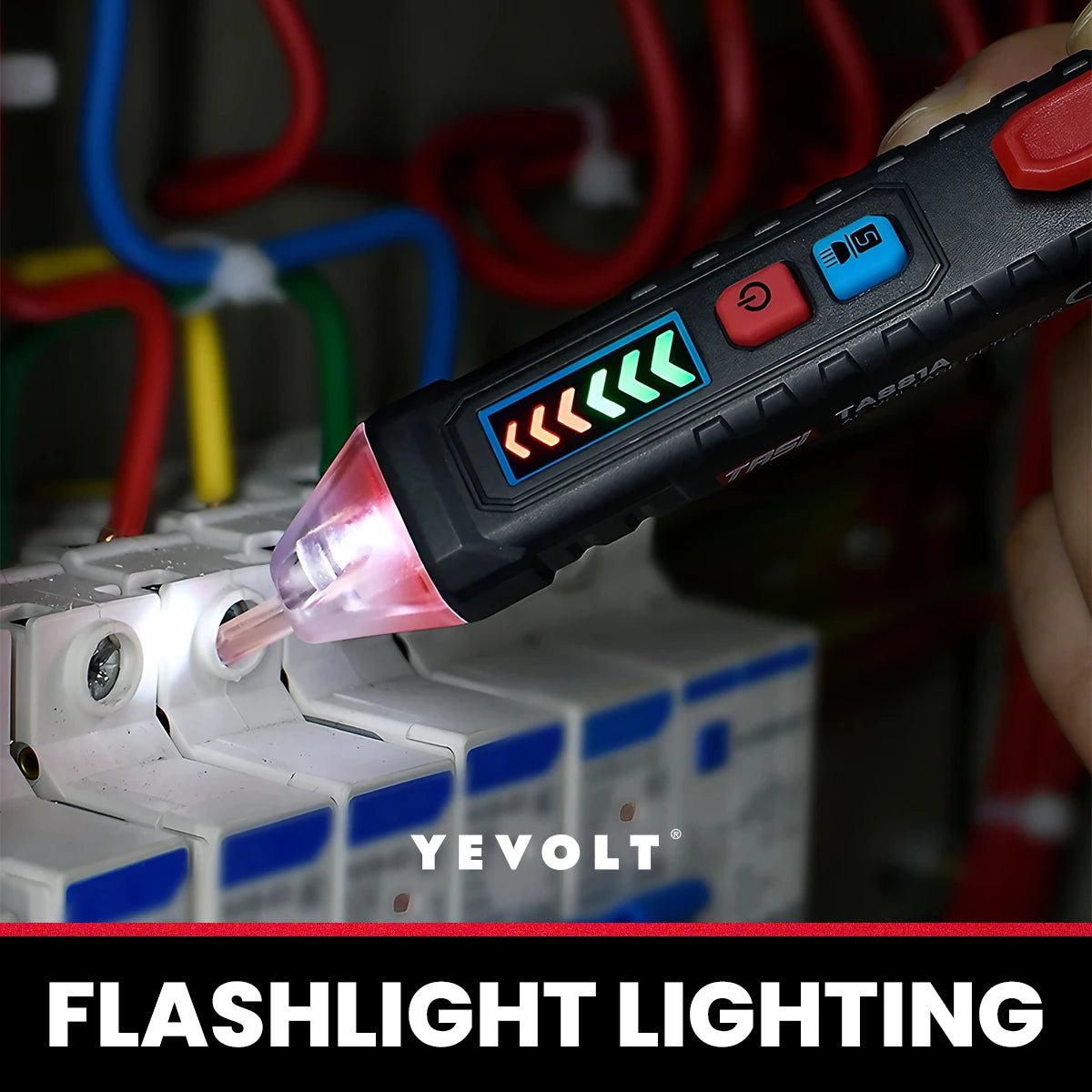 Comprobador de voltaje CA sin contacto YEVOLT TA881A, 12-1000 V CA, linterna LED, alarma sonora para determinar si hay cables con corriente o sin corriente