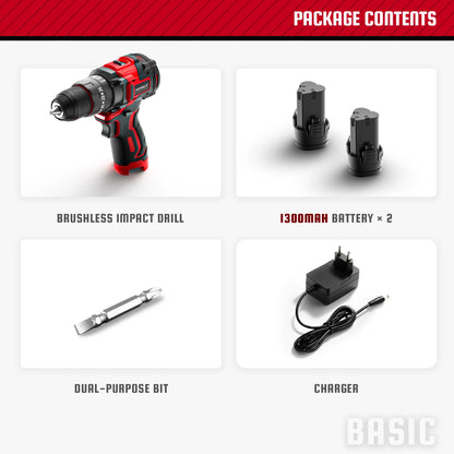 YEVOLT YVGCB12JY Series 12V Brushless Electric Drill Li-ion Compact Cordless Driver High Speed Handheld Screwdriver Power Tools