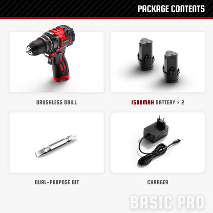 YEVOLT YVGCB12JY Series 12V Brushless Electric Drill Li-ion Compact Cordless Driver High Speed Handheld Screwdriver Power Tools