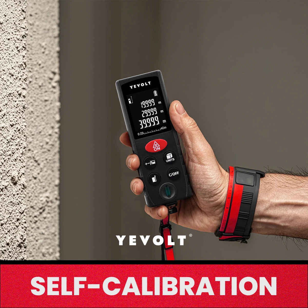 Medidor de distância a laser da série D da YEVOLT, 40/60/80/100 m, fita métrica digital com retroiluminação de área/volume/pitagórica