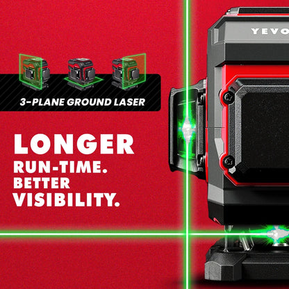 YEVOLT Ground-Mode 12-Line Laser Level YVGLL4XS12T 360° Vertical Coverage ±0.2mm/m Outdoor Daylight Use Single-Person Operation