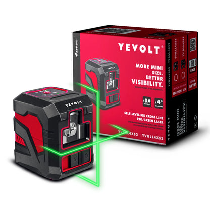 Nível a laser de linha cruzada vermelha/verde YEVOLT YVRLL4XS2/YVGLL4XS2, nivelador de 2 linhas, ferramentas de medição, máquina de construção
