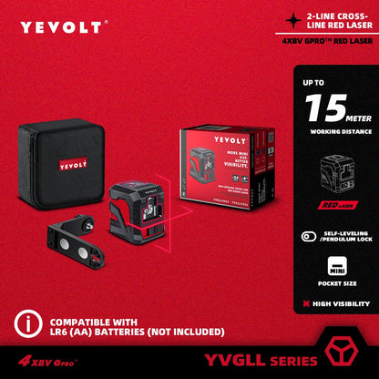 Nível de laser de linha cruzada YEVOLT YVRLL4XS2/YVGLL4XS2 Vermelho/Verde 2 linhas autonivelantes ferramentas de construção