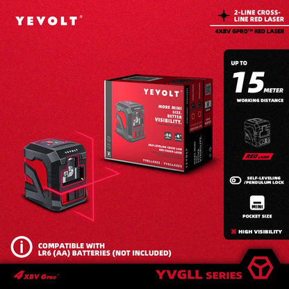 Nível de laser de linha cruzada YEVOLT YVRLL4XS2/YVGLL4XS2 Vermelho/Verde 2 linhas autonivelantes ferramentas de construção