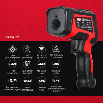 Termômetro infravermelho digital série YEVOLT TA603, portátil, sem contato, infravermelho, laser, pistola de temperatura, tela colorida, luz de fundo