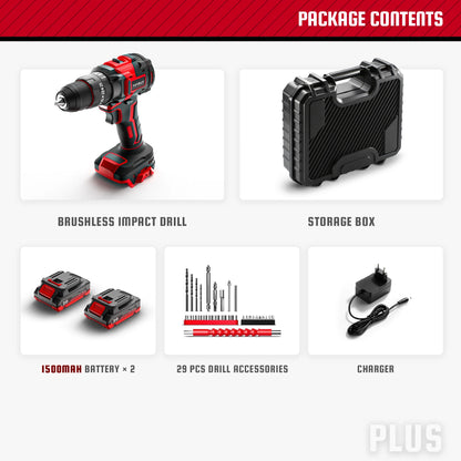 YEVOLT YVGBD20DU3 Series Brushless Electric Drill 20V 20+3 0-1450 RPM Impact Cordless Driver Handheld LED Screwdriver Power Tool