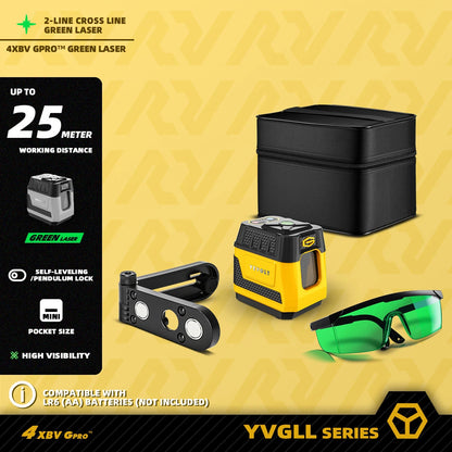 YEVOLT Cross Line Laser Level Red/Green Self-leveling DIY 2-Line Efficient Layout and Alignment Measuring - YVRLL4XS2/YVGLL4XS2
