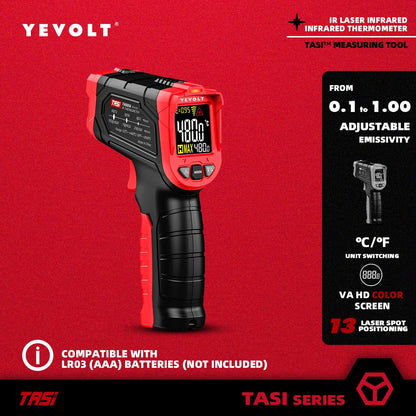 Termômetro infravermelho digital série YEVOLT TA601, portátil, sem contato, infravermelho, laser, pistola de calor, temperatura, ponto VA, tela colorida HD