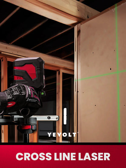 Kit de nível a laser verde de linha cruzada YEVOLT YVGLL4XS2-Ld com base giratória de 2 linhas e suporte magnético, ferramentas profissionais de nivelamento automático
