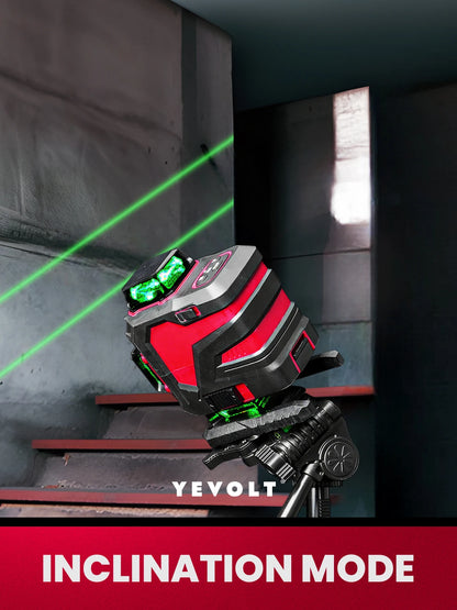 YEVOLT YVGLL4XS16PRO Nível a laser verde de 16 linhas e 4 planos, 5,2 Ah, autonivelante, horizontal e vertical, ferramenta com controle remoto