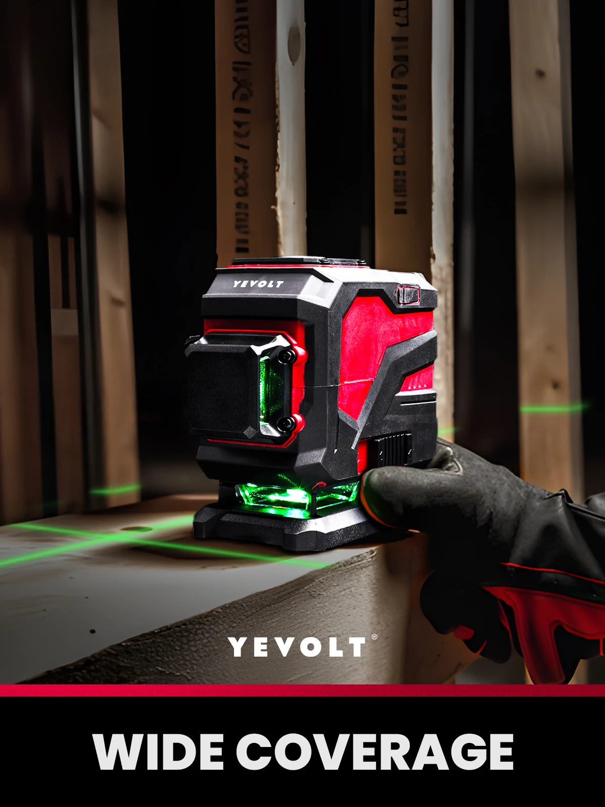 Nível a laser YEVOLT YVGLL4XS12T 3D, 12 linhas, autonivelante, 3 Ah/5,2 Ah, íons de lítio, ferramentas de medição horizontal e vertical 360