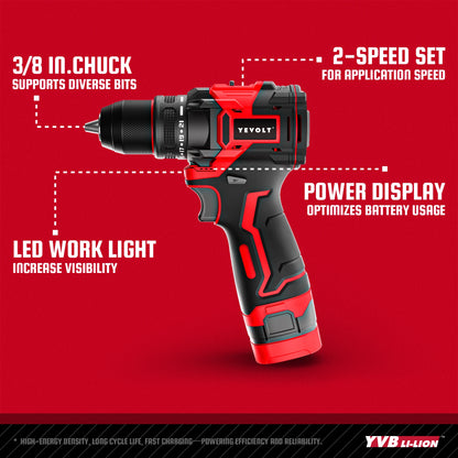 YEVOLT YVGCB16JY Series 16V Brushless Electric Drill Li-ion Compact Cordless Driver High Speed Handheld Screwdriver Power Tools