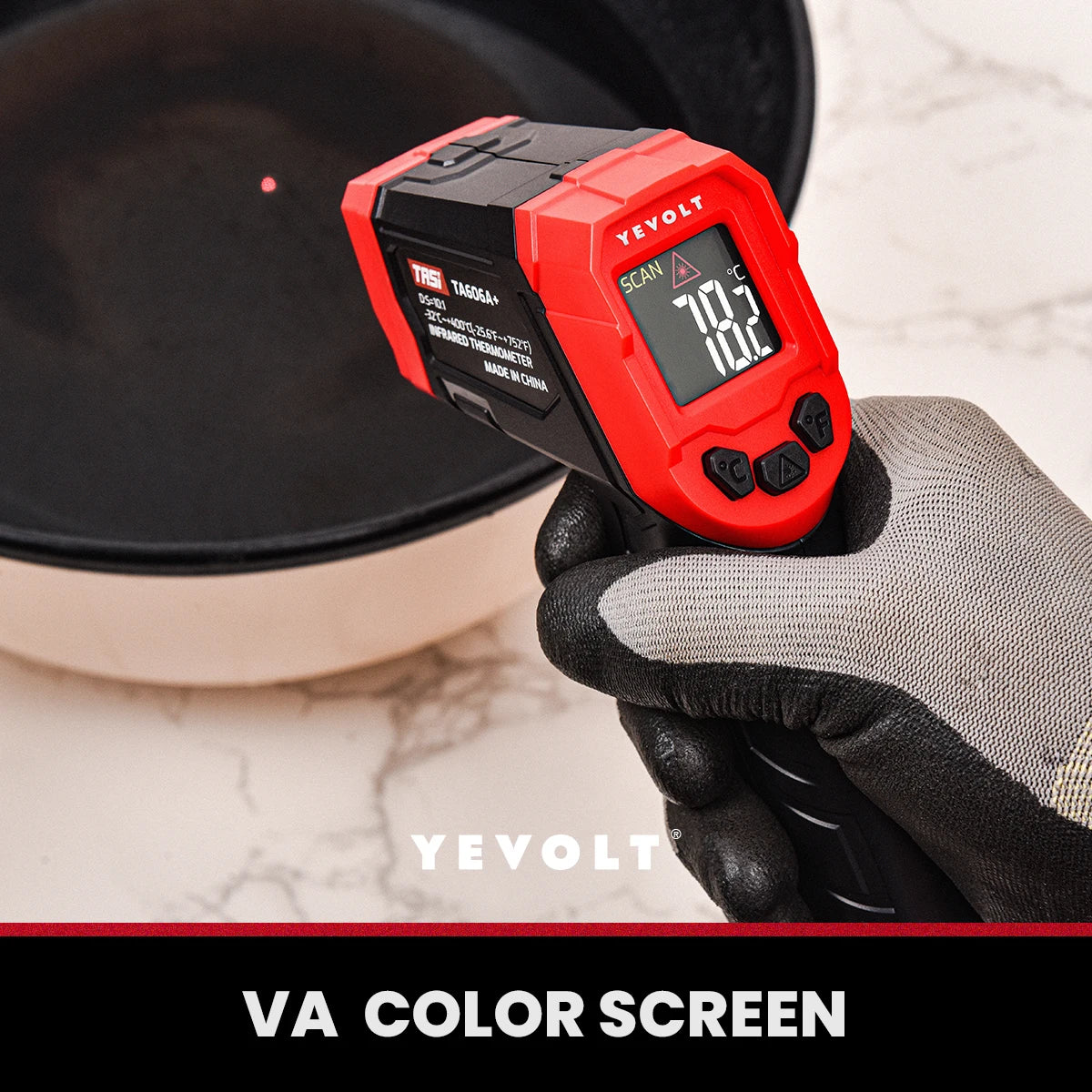 Termômetro infravermelho digital série YEVOLT TA606+, portátil, sem contato, infravermelho, laser, temperatura, pistola, ponto, tela colorida VA