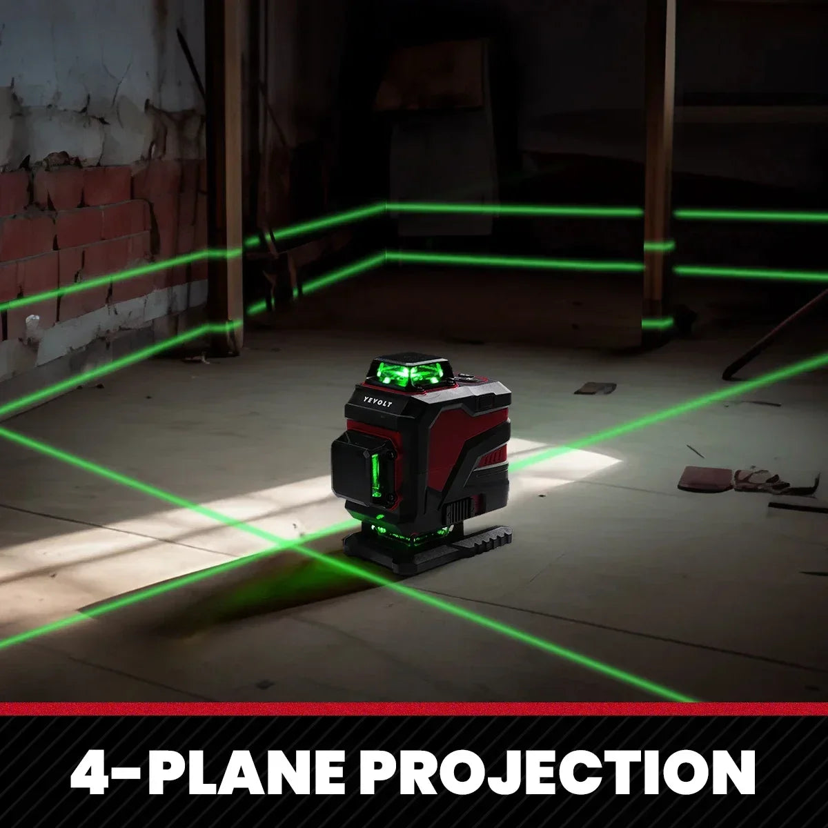 YEVOLT YVGLL4XS16 Nível a laser rotativo de 16 linhas de layout completo Sistema de alinhamento de ladrilhos autonivelante QuikTilt Alcance de 30 m de precisão