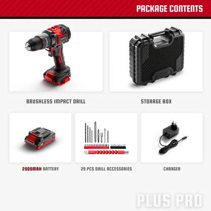 YEVOLT YVGBD20DU3 Series Brushless Electric Drill 20V 20+3 0-1450 RPM Impact Cordless Driver Handheld LED Screwdriver Power Tool