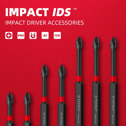 Conjunto de brocas de impacto série YEVOLT YVIDSPH2, 10 peças, 50/65/75/90/100/150 mm, 1/4" Ph2, brocas magnéticas cruzadas, caixa de armazenamento de aço S2