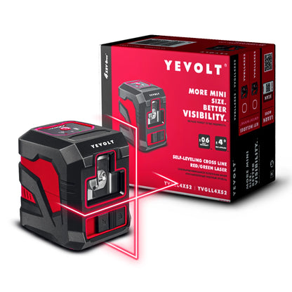 Nível a laser de linha cruzada vermelha/verde YEVOLT YVRLL4XS2/YVGLL4XS2, nivelador de 2 linhas, ferramentas de medição, máquina de construção