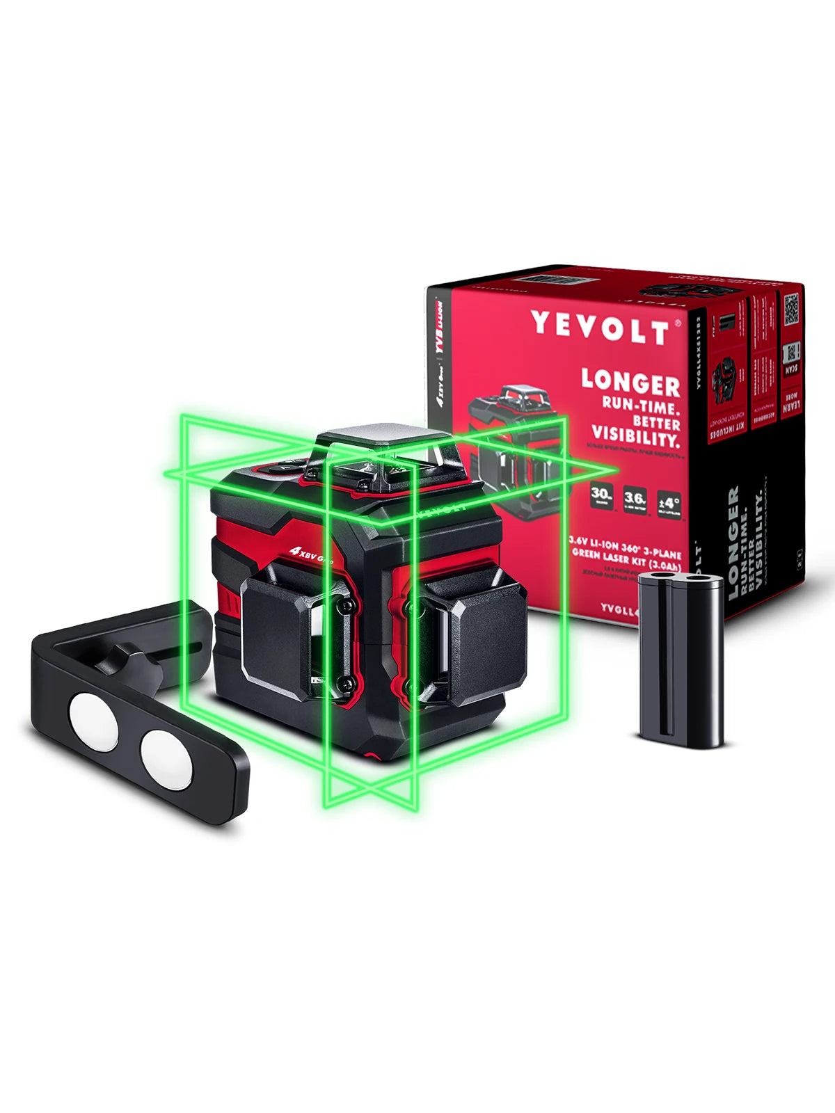 YEVOLT YVGLL4XS12-L 3-Plane Green Laser Level 12-Line Professional High Precision Construction Machine Tools + Magnetic Holder