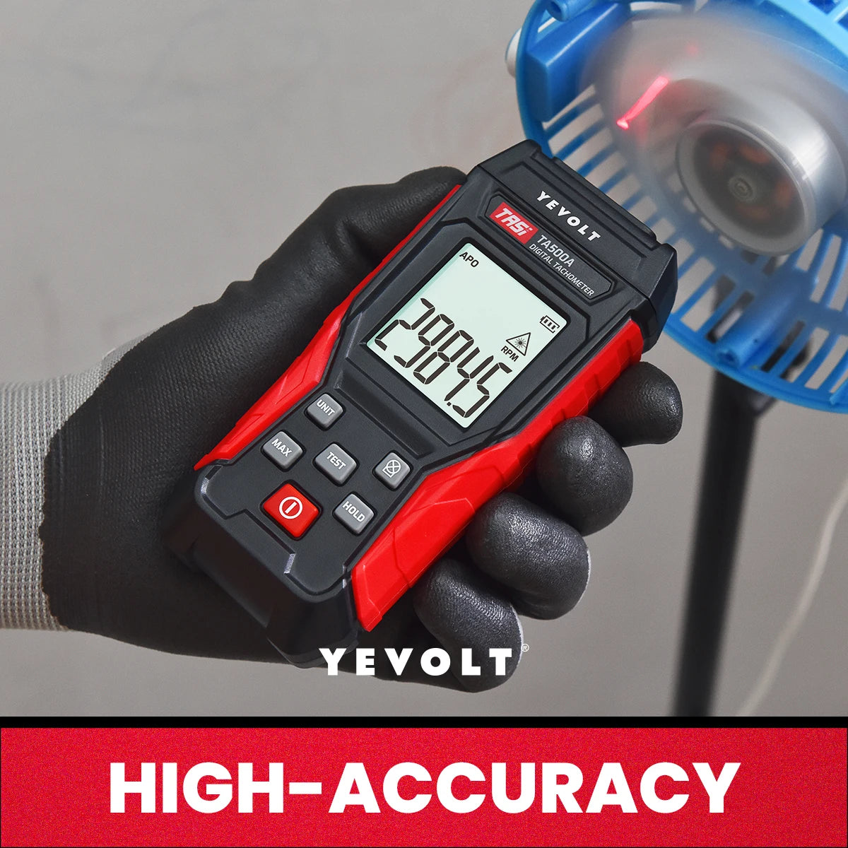 Tacómetro digital sin contacto/2 en 1 YEVOLT TA500A/TA500C, sensor fotográfico láser sin contacto o medidor de contacto, medidor de velocidad y RPM