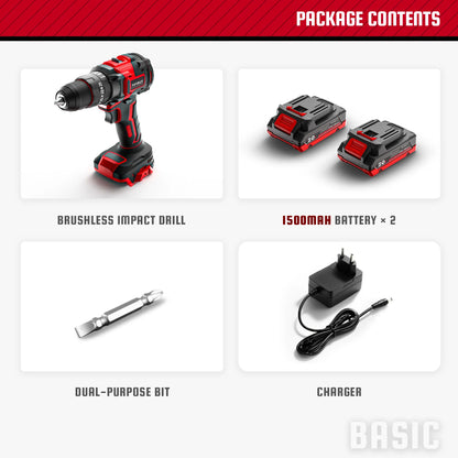 YEVOLT YVGCB20JY Series 20V Brushless Electric Drill Li-ion Compact Cordless Driver High Speed Handheld Screwdriver Power Tools