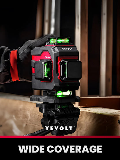 YEVOLT YVGLL4XS16PRO Nível a laser verde de 16 linhas e 4 planos, 5,2 Ah, autonivelante, horizontal e vertical, ferramenta com controle remoto