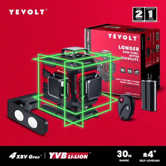 YEVOLT YVGLL4XS16 Full Layout 16-Line Rotary Laser Tile Alignment System Level QuikTilt Self-Leveling Precision-Grade 30m Range