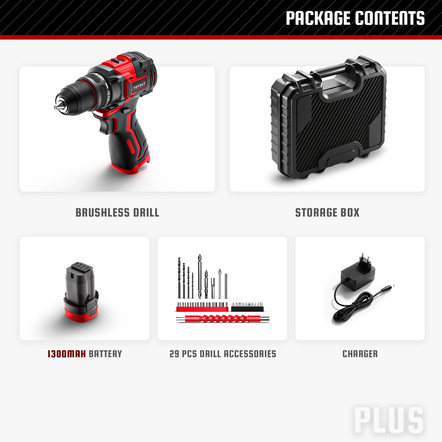 YEVOLT YVGCB16JY Series 16V Brushless Electric Drill Li-ion Compact Cordless Driver High Speed Handheld Screwdriver Power Tools