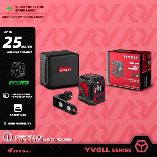 YEVOLT Laser Level YVGLL4XS2 Green Cross Lines Kit 2-Line - Magnetic Holder Self-leveling Layout and Alignment Measuring Tools