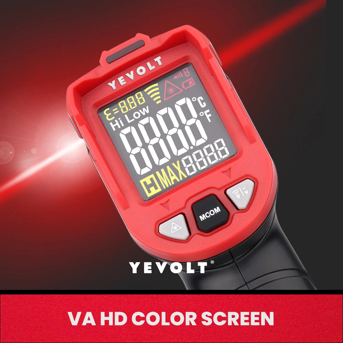 Termômetro infravermelho digital série YEVOLT TA601, portátil, sem contato, infravermelho, laser, pistola de calor, temperatura, ponto VA, tela colorida HD