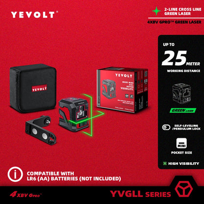 Nível de laser de linha cruzada YEVOLT YVRLL4XS2/YVGLL4XS2 Vermelho/Verde 2 linhas autonivelantes ferramentas de construção