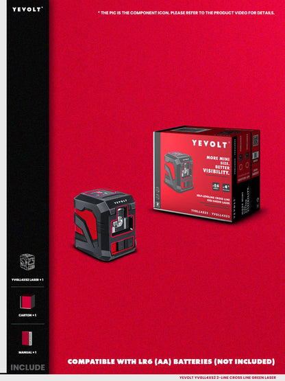 YEVOLT Cross Line Laser Level Red/Green Self-leveling DIY 2-Line Efficient Layout and Alignment Measuring - YVRLL4XS2/YVGLL4XS2