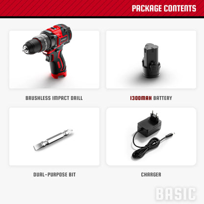 YEVOLT YVGCB12JY Series 12V Brushless Electric Drill Li-ion Compact Cordless Driver High Speed Handheld Screwdriver Power Tools