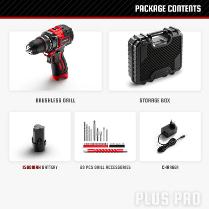 YEVOLT YVGCB12JY Series 12V Brushless Electric Drill Li-ion Compact Cordless Driver High Speed Handheld Screwdriver Power Tools