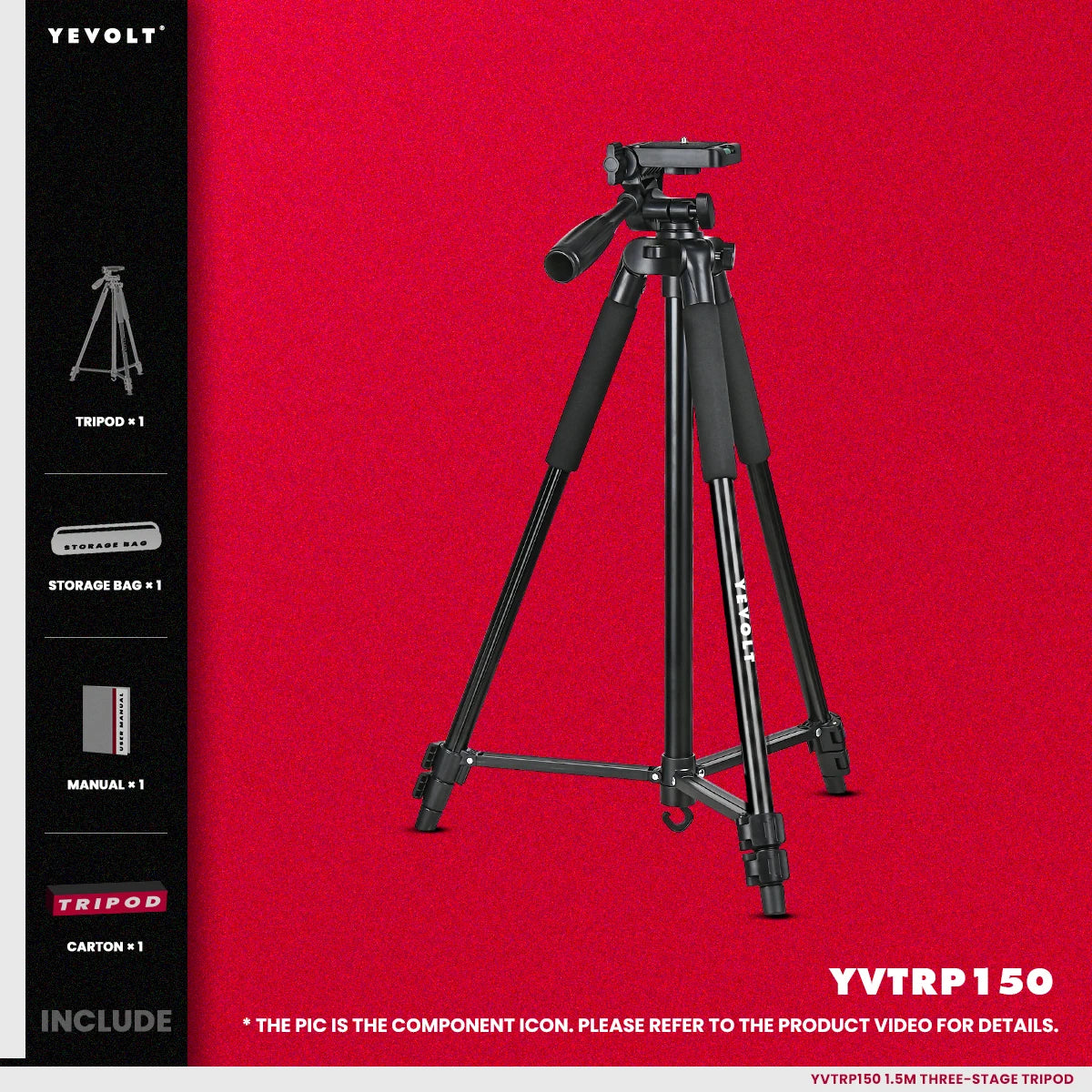 Tripé de nível a laser YEVOLT YVTRP150 com adaptador de tripé de liga de alumínio de 1,5 m com altura ajustável e suporte para ferramenta de autonivelamento