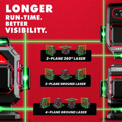 Ferramenta de nivelamento automático YEVOLT Select 12/16 Line, luz verde, alta visibilidade com função de bloqueio de inclinação para construção e projetos DIY